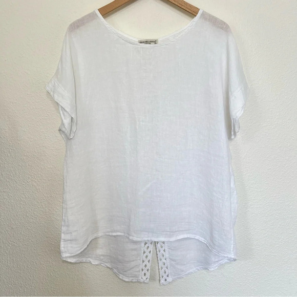 Terzo Millennio Italian Linen White Top Crochet Back Size Small - Picture 2 of 11